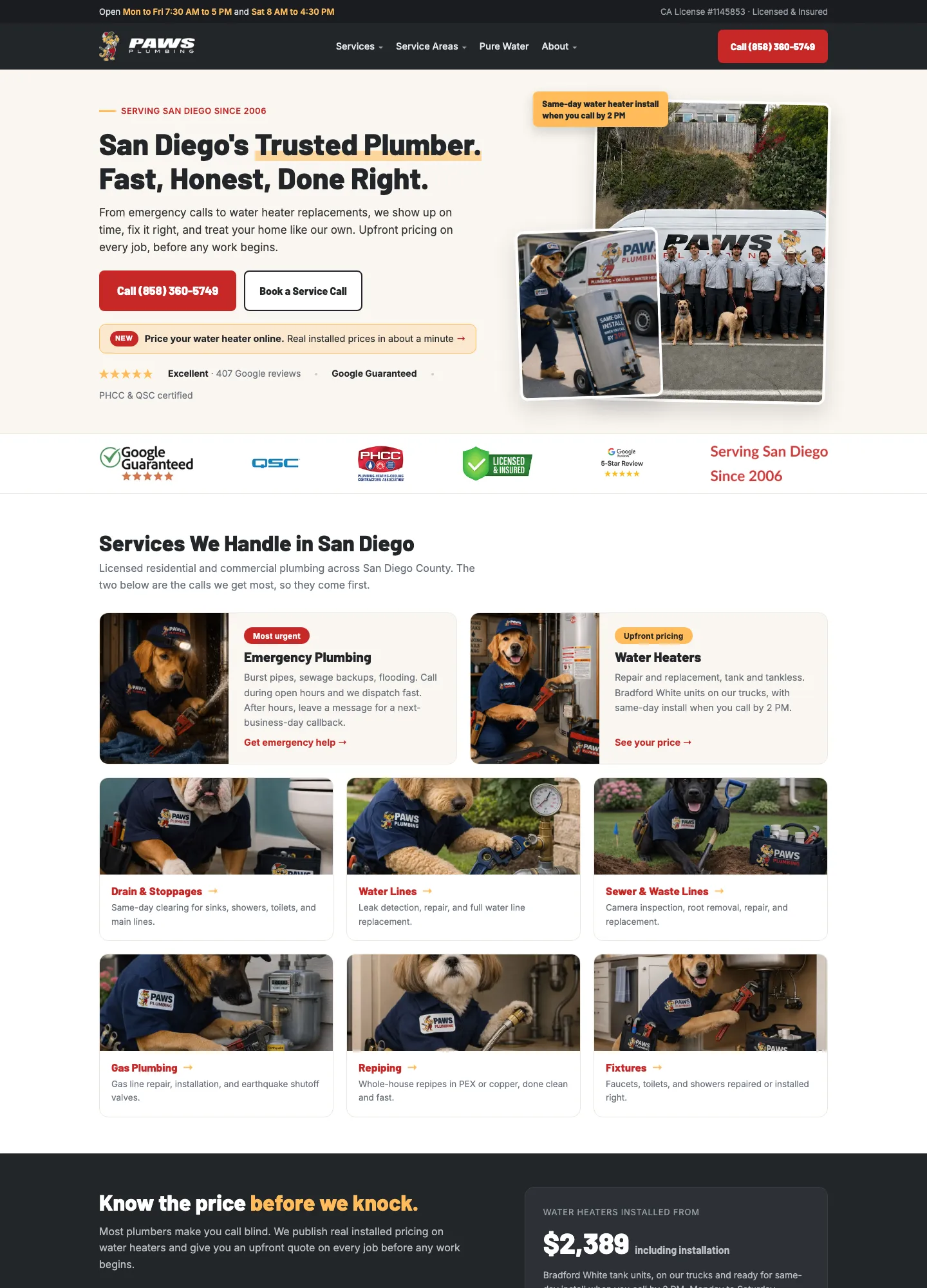 Paws Plumbing website, after the rebuild